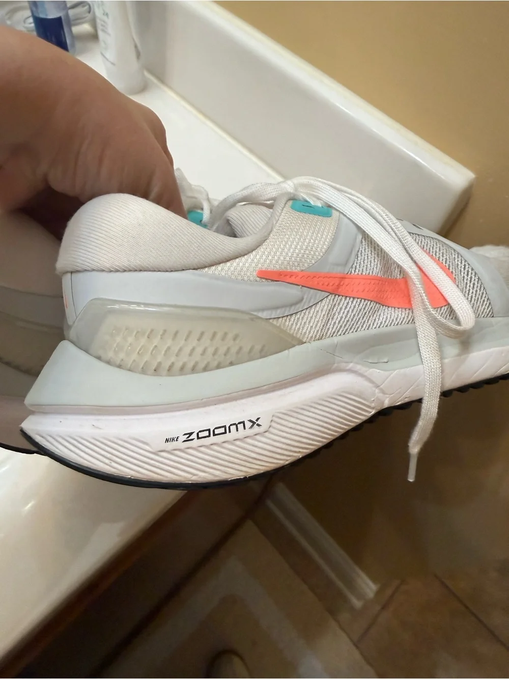 Nike Women’s White Running Shoes with Coral and Teal Accents
